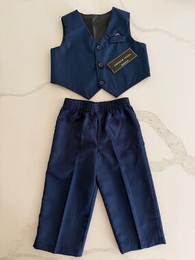Andrew Fezza Boys Navy Dress Pants with Elastic Waist